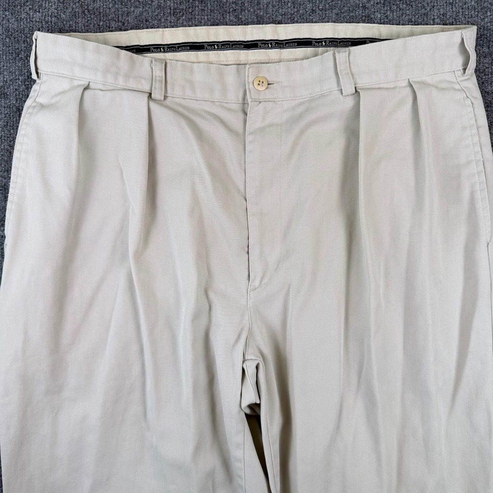 Vintage Polo Ralph Lauren Andrew Pants Mens 36x32 Beige Pleated Chino 90s